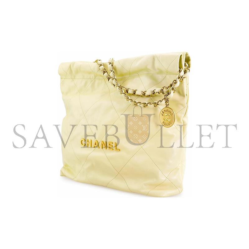 CHANEL 22 BAG YELLOW CALFSKIN GOLD HARDWARE AS3260 (39*35*7cm)